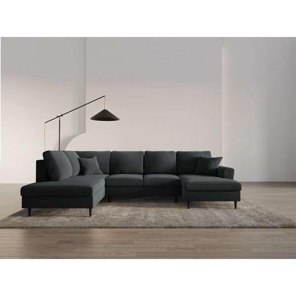 Tmavosivá zamatová rozkladacia/s úložným priestorom rohová pohovka (ľavý roh/do "U") Kyoto – Cosmopolitan Design-image-2