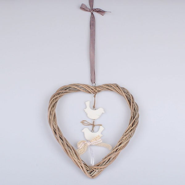 Závesná dekorácia srdce s vtáčikmi Dakls, výška 29 cm

