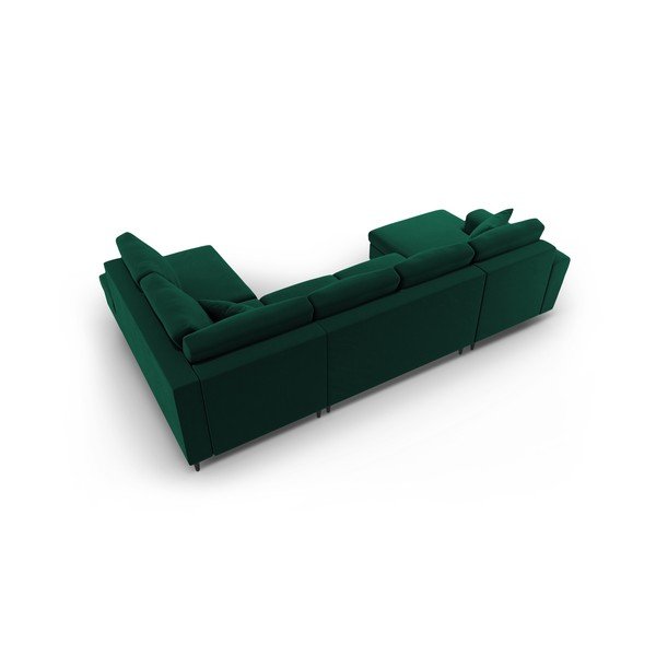 Zelená zamatová rozkladacia/s úložným priestorom rohová pohovka (pravý roh/do "U") Kyoto – Cosmopolitan Design-image-4