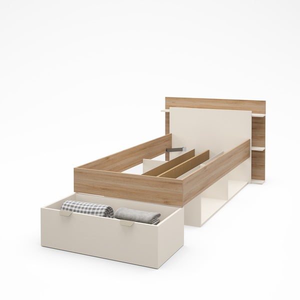 Jednolôžková posteľ v dekore duba s úložným priestorom bez roštu v bielo-prírodnej farbe 90x200 cm Albo – Marckeric-image-4