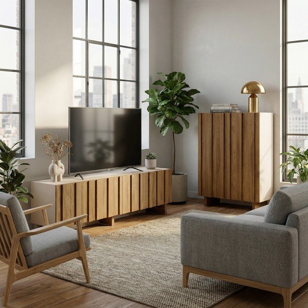 Krémovobiely/v prírodnej farbe TV stolík z borovicového dreva 180x50x43 cm Marlo – Marckeric-image-4