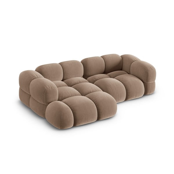 Hnedá zamatová rohová pohovka (ľavý roh/s leňoškou) Loretto – Cosmopolitan Design-image-2