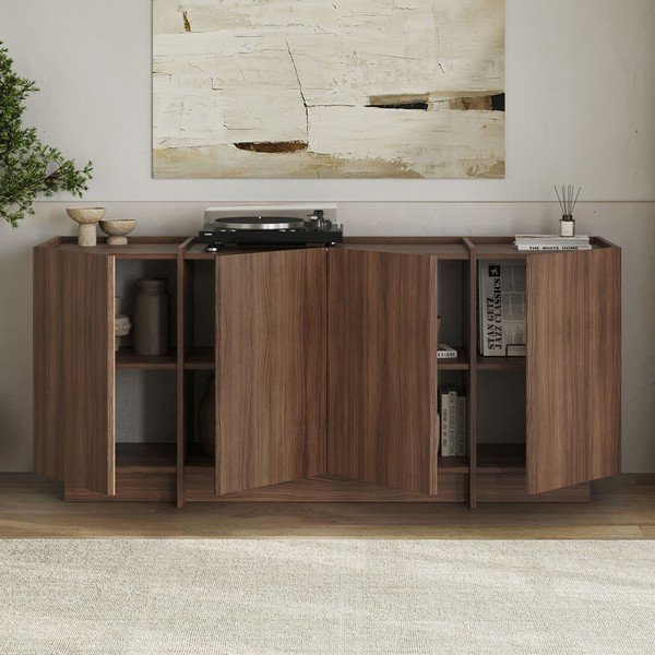 Komoda v dekore orecha s otvorom pre káble v tmavo prírodnej farbe 180x80x45 cm Dorma – Kalune Design-image-2