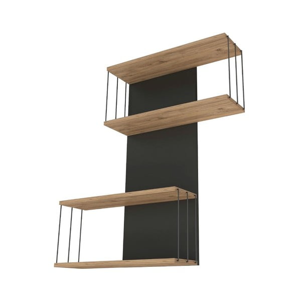 Poschodová polica v dekore borovice v antracitovej a prírodnej farbe 65 cm Destan – Kalune Design-image-3