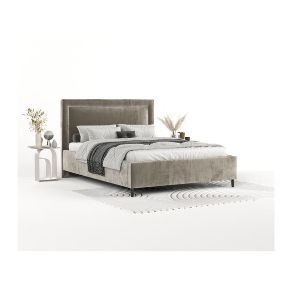 Béžová čalúnená dvojlôžková posteľ s úložným priestorom s roštom 180x200 cm Baleine – Maison de Rêve-image-1