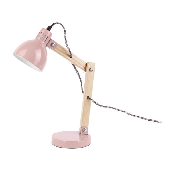 Ružová stolová lampa s drevenými detailmi Leitmotiv Ogle