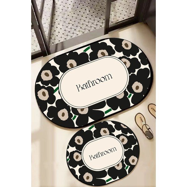 Čierne/béžové kúpeľňové predložky v súprave 2 ks 60x100 cm Oweld – Foutastic-image-1