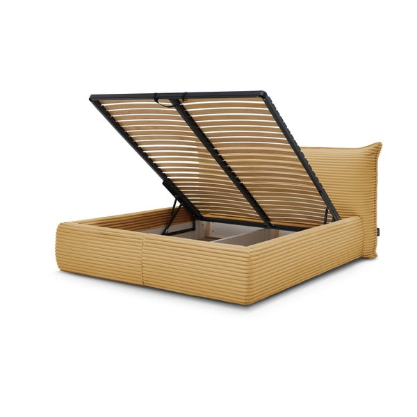 Žltá čalúnená dvojlôžková posteľ s úložným priestorom a roštom 160x200 cm Jade – Bobochic Paris-image-3