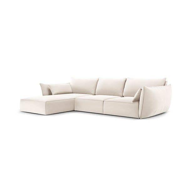 Béžová zamatová rohová pohovka (ľavý roh/s leňoškou) Vanda – Mazzini Sofas-image-2