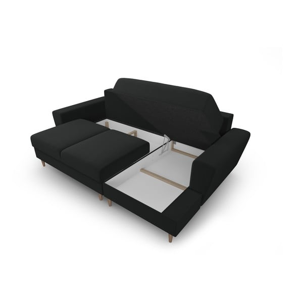 Čierna zamatová rozkladacia/s úložným priestorom rohová pohovka (pravý roh/s leňoškou) Kyoto – Cosmopolitan Design-image-3