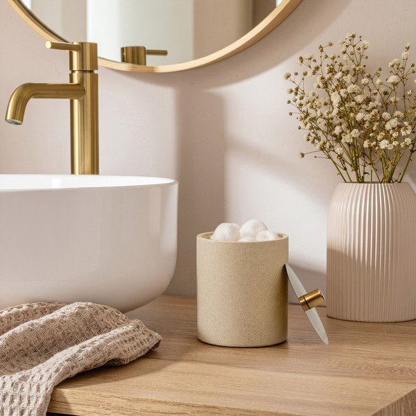 Béžový kúpeľňový organizér na vatové tampony z polyresínu Oria – douceur d'intérieur-image-1