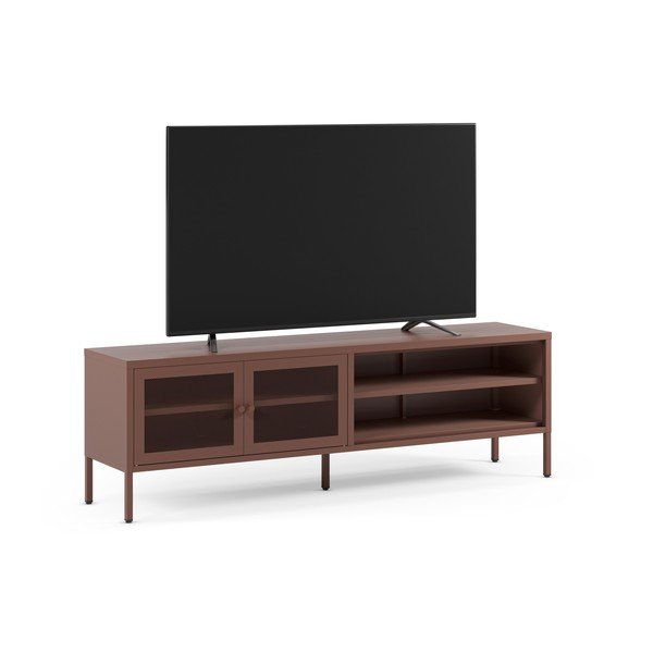 Vínovočervený kovový TV stolík 160x50x35 cm Fayna – Marckeric-image-1