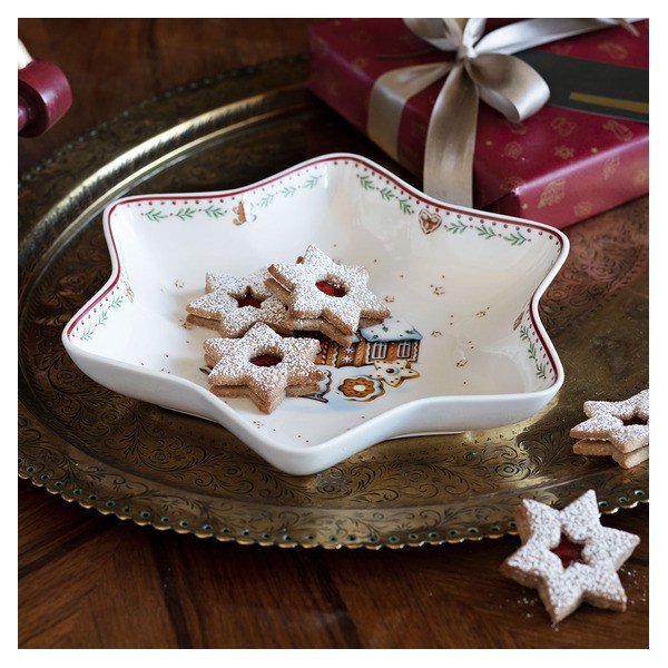 Červeno-biela porcelánová servírovacia miska s motívom vianočnej hviezdy Villeroy & Boch Gingerbread Village, 24,5 x 24,5 cm-image-4