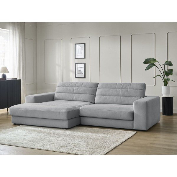 Svetlosivá zamatová rohová pohovka (ľavý roh/s leňoškou) Sierra – Bobochic Paris-image-1