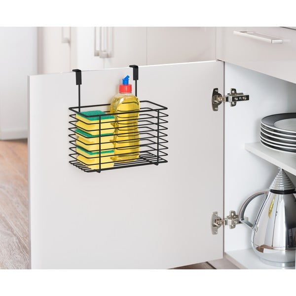 Čierny závesný kovový košík na kuchynské dvierka Wenko Slim, výška 25 cm-image-2