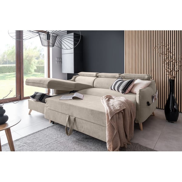 Béžová zamatová rozkladacia rohová pohovka (ľavý roh) Sweet Harmony – Miuform-image-4