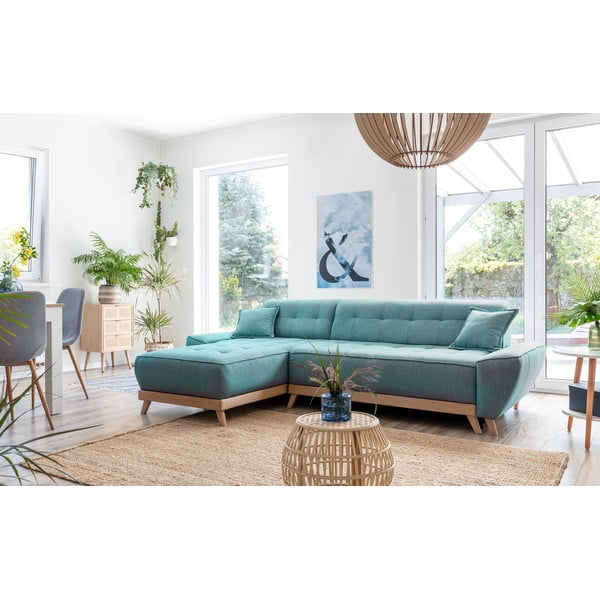 Tyrkysovomodrá rozkladacia rohová pohovka (variabilná) Dazzling Daisy – Miuform-image-4