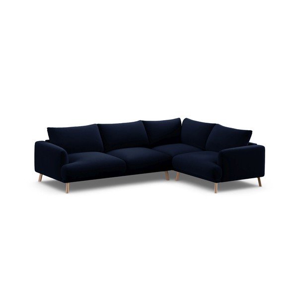 Tmavomodrá zamatová rohová pohovka (pravý roh/do L) Naomi – Micadoni -image-2