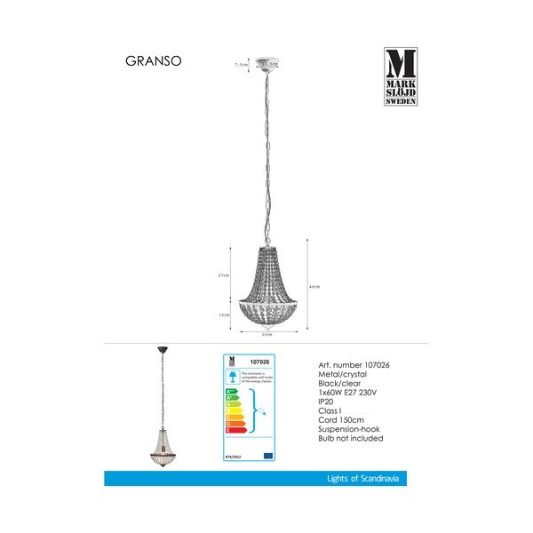 Čierne závesné svietidlo Markslöjd Granso, ⌀ 30 cm-image-2