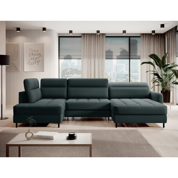 Zelená zamatová rozkladacia/s úložným priestorom rohová pohovka (ľavý roh/do tvaru "U") Berrto – ELTAP-image-1