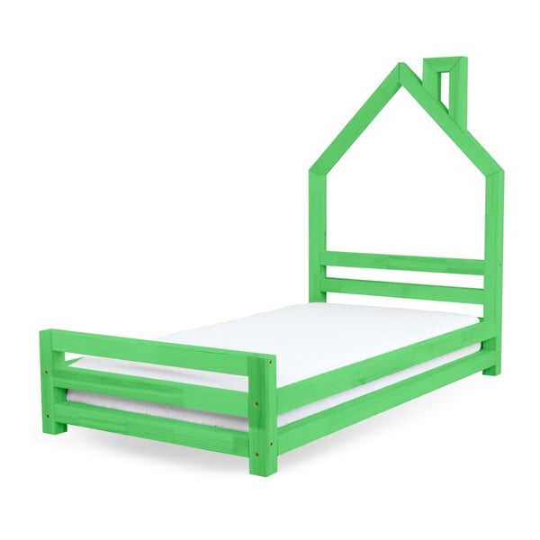 Detská zelená posteľ z borovicového dreva Benlemi Wally, 90 × 180 cm