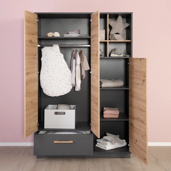 Detská šatníková skriňa v dekore duba v antracitovo–prírodnej farbe 132x195 cm Lenn – Roba-image-1