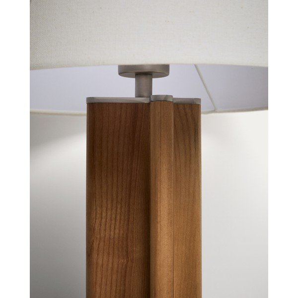 Biela/hnedá stolová lampa z kaučukového dreva s textilným tienidlom (výška  48 cm) Niani – Kave Home-image-4