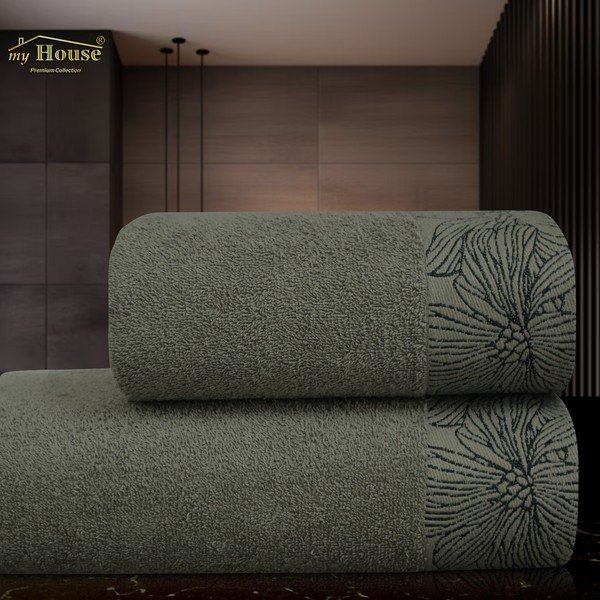 Tmavozelený froté bavlnený uterák 50x100 cm Valencia – My House-image-1