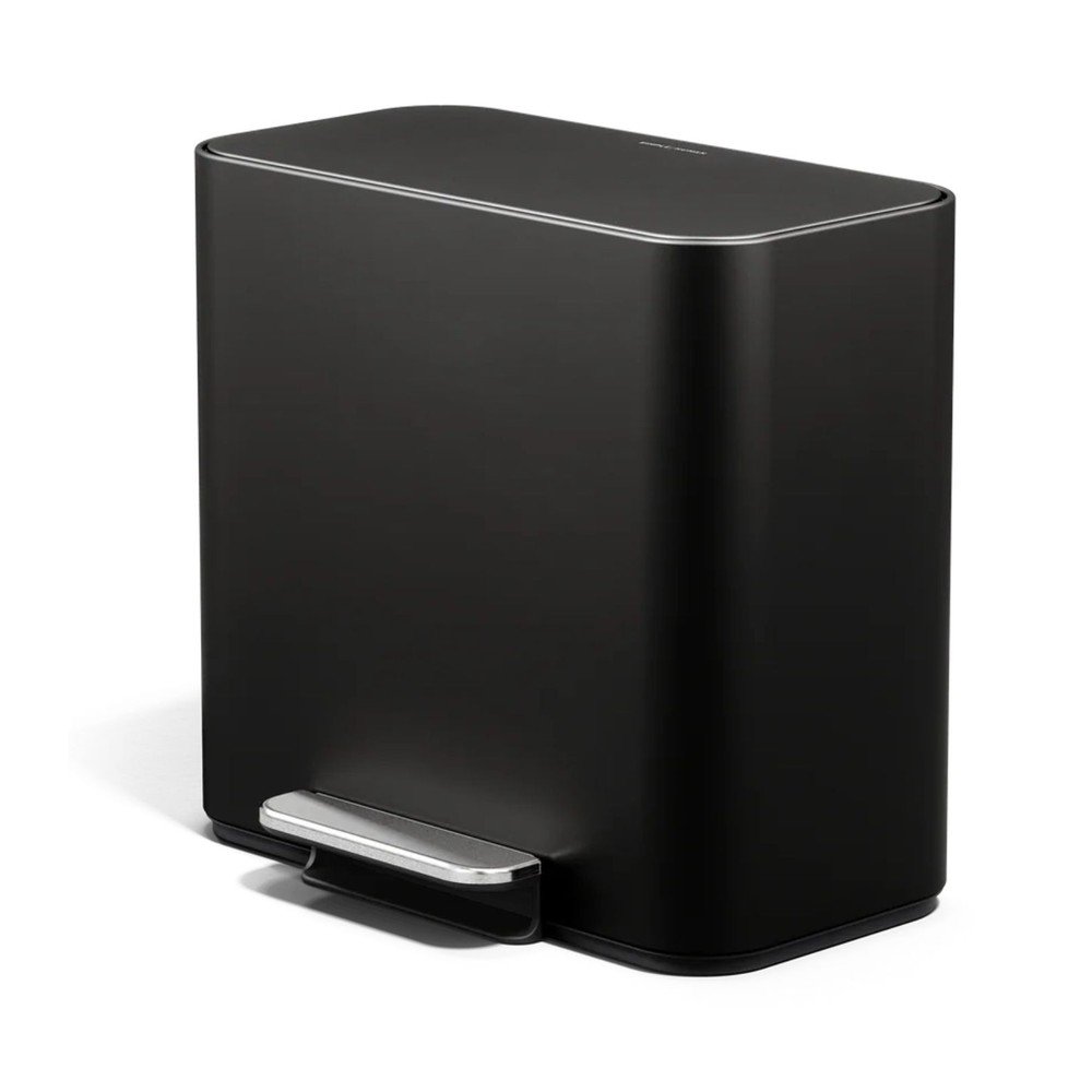 Matne čierny oceľový odpadkový kôš na triedený odpad/pedálový 15 l Dual Mini – simplehuman