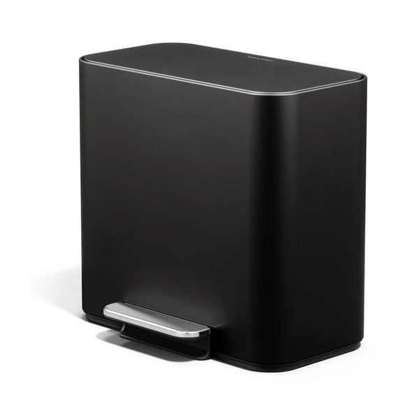 Matne čierny oceľový odpadkový kôš na triedený odpad/pedálový 15 l Dual Mini – simplehuman