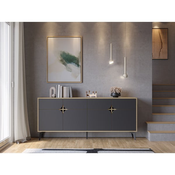 Nízka komoda v dekore duba v čierno-prírodnej farbe 185x79 cm Nola – Marckeric-image-1