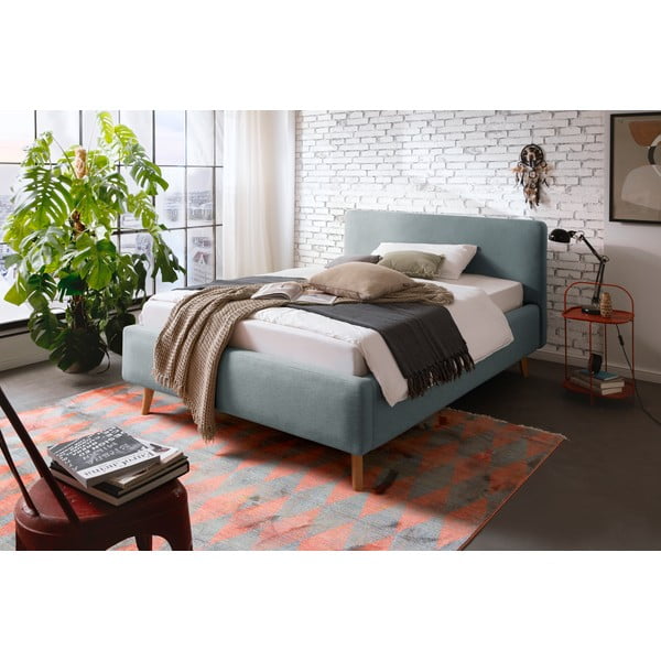 Sivomodrá čalúnená dvojlôžková posteľ s úložným priestorom s roštom 140x200 cm Mattis – Meise Möbel-image-1