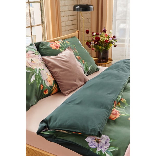 Tmavozelené obliečky na dvojlôžko z bavlneného saténu Bonami Selection Floret, 200 x 220 cm-image-3