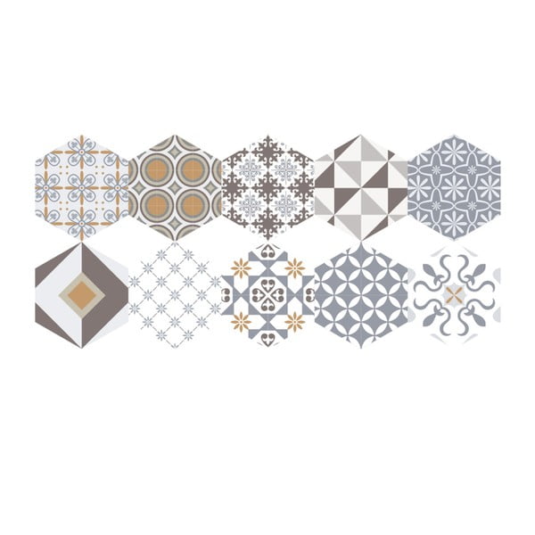 Sada 10 samolepiek na podlahu Ambiance Floor Stickers Hexagons Juliana, 40 × 90 cm
