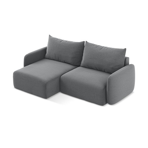 Sivá zamatová rozkladacia/s úložným priestorom rohová pohovka (ľavý roh/s leňoškou) Kalena – Makamii-image-3