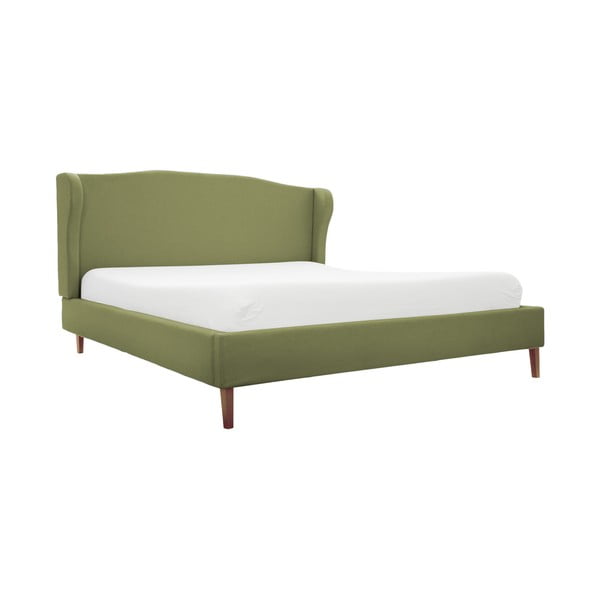 Zelená posteľ s prírodnými nohami Vivonita Windsor, 140 × 200 cm
