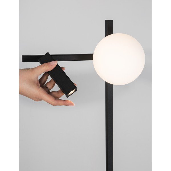 Biela/čierna kovová LED stojacia lampa s ohýbateľnou konštrukciou so skleneným tienidlom (výška  150 cm) Joline – Nova Luce-image-1