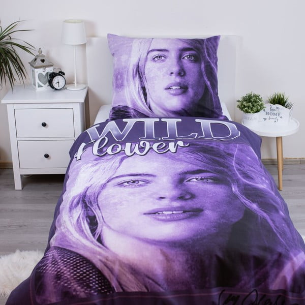 Fialová bavlnená detská obliečka na jednolôžko 200x140 cm Billie Eilish – Jerry Fabrics-image-1
