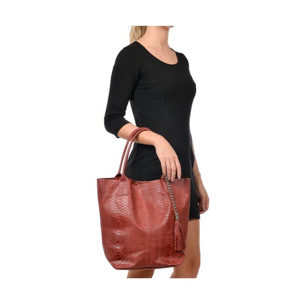 Červená kožená kabelka shopper Renata Corsi Lola-image-4