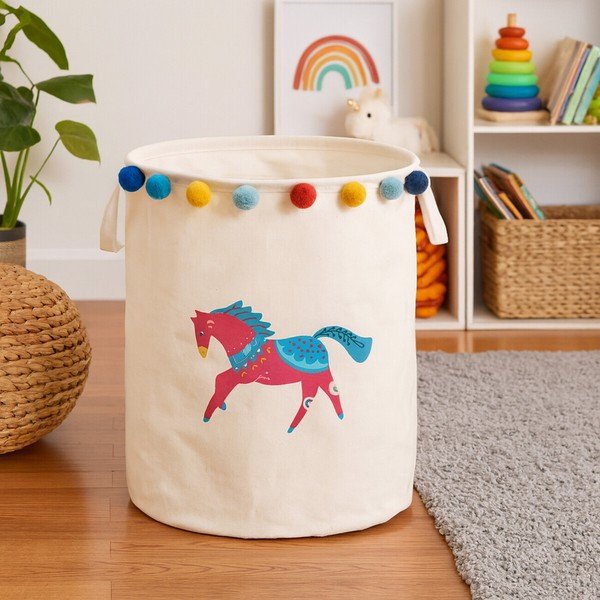 Biely látkový detský kôš na hračky ø 38x48 cm Mimo Eclectic Horse – Premier Housewares-image-1