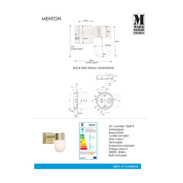 Biele/v zlatej farbe nástenné svietidlo Menton – Markslöjd-image-2