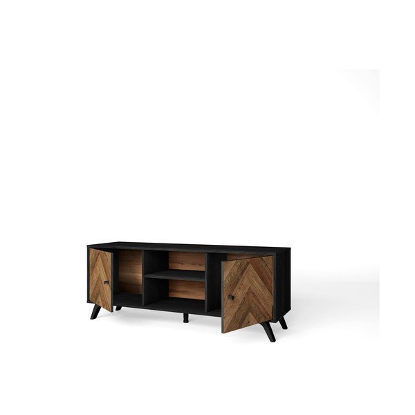 Čierny TV stolík v dekore orecha 136x53 cm Chevrons - Marckeric-image-2