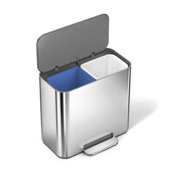 Odpadkový kôš na triedený odpad/pedálový z nehrdzavejúcej ocele v matne striebornej farbe 15 l Dual Mini – simplehuman-image-4