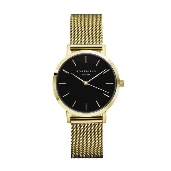Zlaté dámske hodinky s čiernym ciferníkom Rosefield The Tribeca