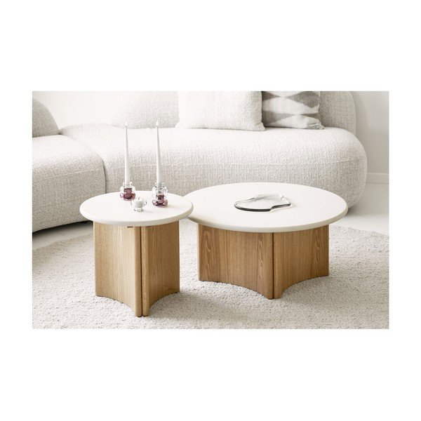 Biely/v prírodnej farbe okrúhly konferenčný stolík s betónovou doskou ø 80 cm Motril – House Nordic-image-1
