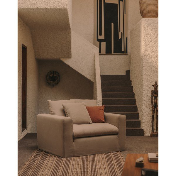 Antracitové ľanové kreslo Nora – Kave Home-image-1