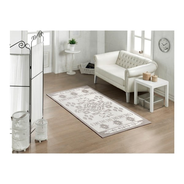 Bavlnený koberec Cream Ornament Gris, 100 × 200 cm