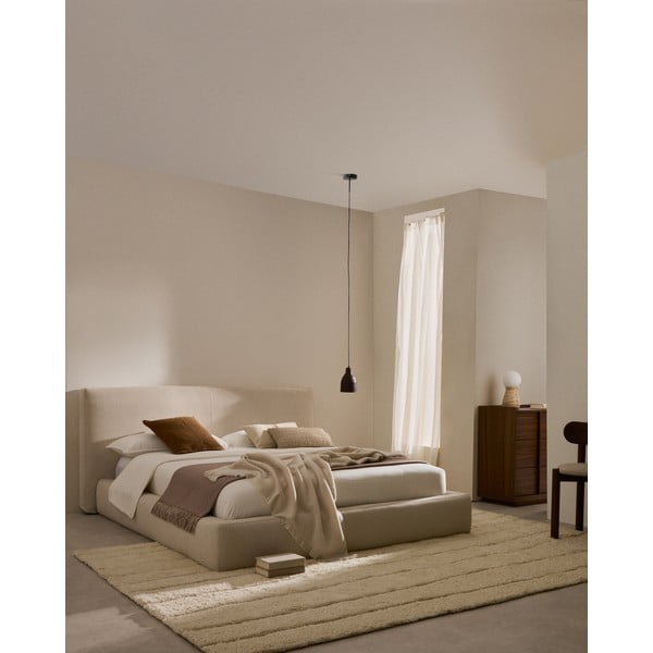 Béžová čalúnená dvojlôžková posteľ bez roštu 180x200 cm Blok – Kave Home-image-1