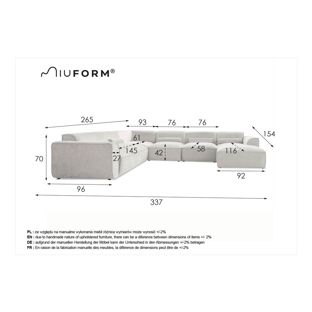 Sivá rohová pohovka (ľavý roh/do tvaru "U") Flex Felix – Miuform