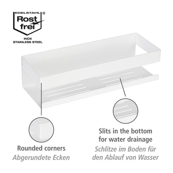 Matne biela kúpeľňová polička bez vŕtania Turbo-loc z nehrdzavejúcej ocele Genova – Wenko-image-4